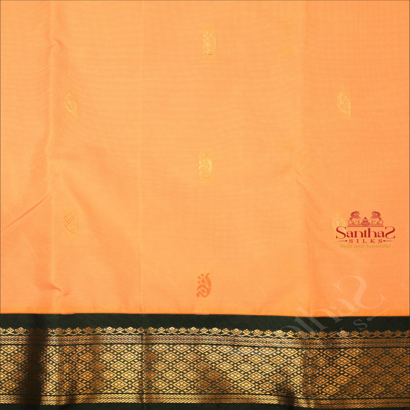 MANGO YELLOW COLOUR BODY WITH GOLDEN ZARI BUTTAS & SINGLE SIDE BORDER AND CONTRAST PALLU WITHOUT BLOUSE