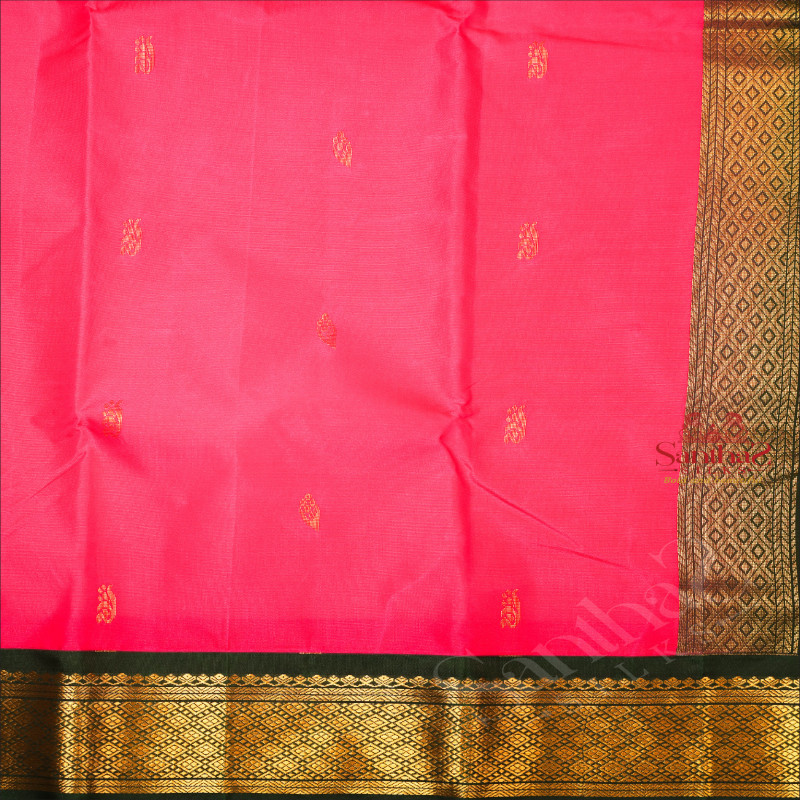 DARK ROSE COLOUR BODY WITH GOLDEN ZARI BUTTAS & SINGLE SIDE BORDER AND CONTRAST PALLU WITHOUT BLOUSE