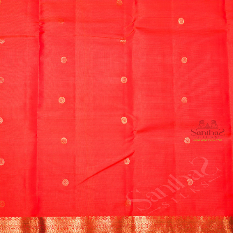 ORANGISH RED COLOUR BODY WITH SMALL BUTTAS AND SELF COLOUR PALLU WITH SELF COLOUR BLOUSE