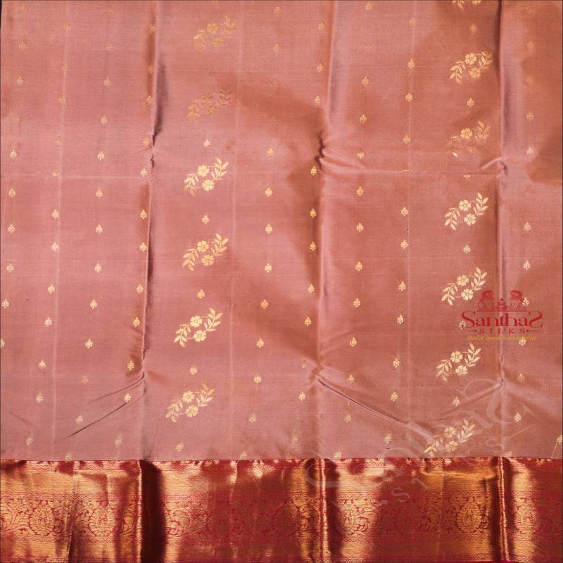 SEA PINK COLOUR BODY WITH GOLDEN ZARI FLORAL BUTTA WITH CONTRAST BLOUSE & BORDER