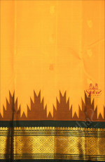 MANGO YELLOW COLOUR BODY WITH GOLDEN ZARI BUTTAS & SINGLE SIDE BORDER WITH GOPURAM THREAD BUTTA AND CONTRAST PALLU WITHOUT BLOUSE