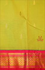 PARROT GREEN COLOUR BODY WITH GOLDEN ZARI BUTTAS & SINGLE SIDE BORDER AND CONTRAST PALLU WITHOUT BLOUSE