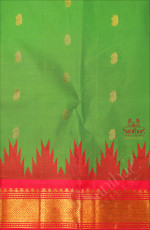 GREEN COLOUR BODY WITH GOLDEN ZARI BUTTAS & SINGLE SIDE BORDER WITH GOPURAM THREAD BUTTA AND CONTRAST PALLU WITHOUT BLOUSE