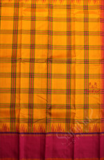 MANGO YELLOW COLOUR BODY WITH MULTI COLOUR CHECKED STRIPS WITH CONTRAST BLOUSE & BORDER