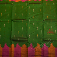 BORDERLESS BOTTLE GREEN COLOUR BODY WITH THALAMBOO MOTIF WITH CONTRAST BLOUSE