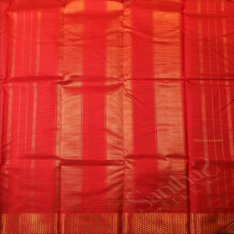 RED COLOUR CHECKED BODY WITH SELF BLOUSE & BORDER