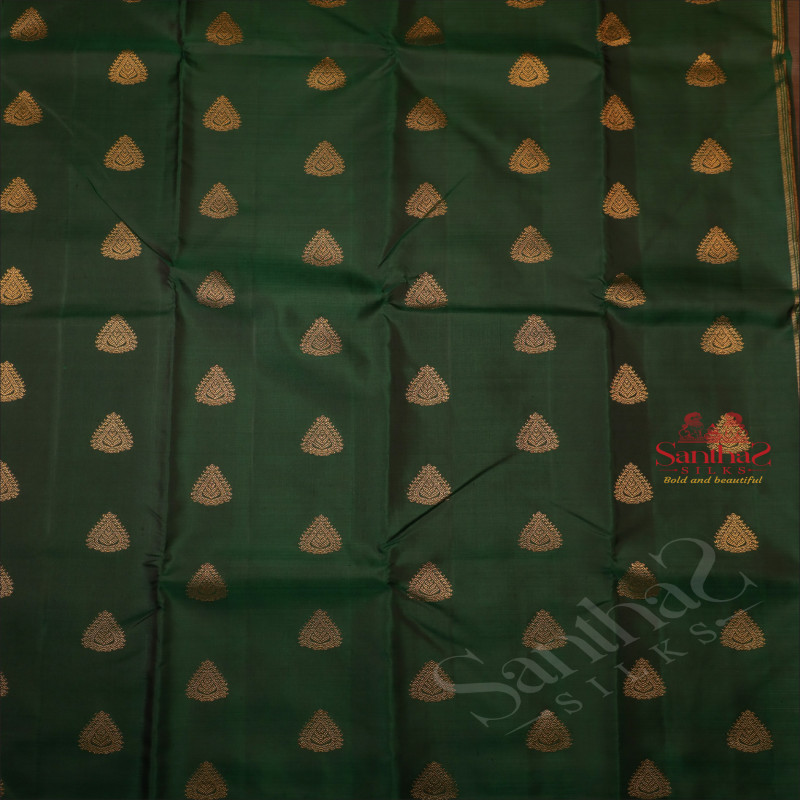 BOTTLE GREEN COLOUR BODY WITH GOLDEN ZARI BUTTA WITH  CONTRAST BLOUSE