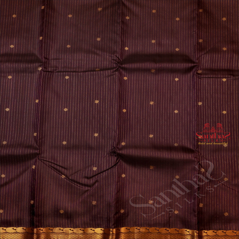 NAVY BLUE COLOUR STRIPS BODY WITH GOLDEN ZARI ANNAM CHAKKARAM BUTTA WITH SELF BLOUSE