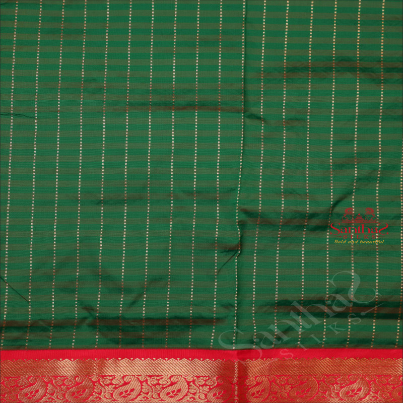 9 YARDS MADISAR GREEN COLOUR STRIPS BODY WITH CONTRAST BORDER & WITHOUT BLOUSE