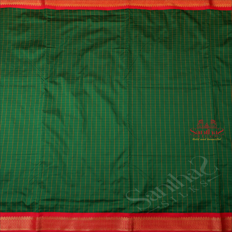 9 YARDS MADISAR GREEN COLOUR CHECKED BODY WITH CONTRAST BORDER & WITHOUT BLOUSE