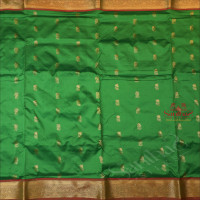 9 YARDS MADISAR MEENAKSHI GREEN COLOUR BODY WITH GOLDEN ZARI BUTTA & WITHOUT BLOUSE