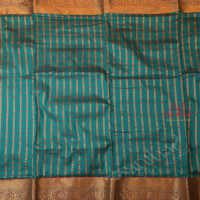 9 YARDS MADISAR BLUE COLOUR CHECKED BODY WITH GOLDEN ZARI STRIPS & WITHOUT BLOUSE