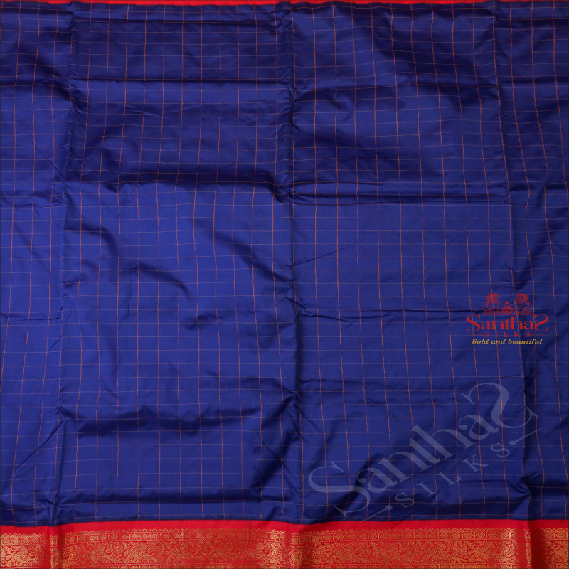 9 YARDS MADISAR PEPSI BLUE COLOUR CHECKED BODY WITH CONTRAST BORDER & WITHOUT BLOUSE