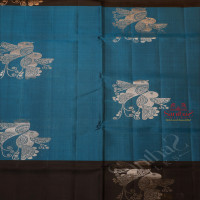 BLUE COLOUR BODY WITH COPPER ZARI BIRD MOTIFS & FLOWER MOTIFS WITH CONTRAST BLOUSE & BORDER