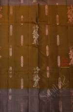 MEHENDI GREEN COLOUR BODY WITH SIVER COPPER ZARI BUTTA WITH CONTRAST BLOUSE & BORDER