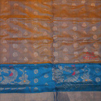 BLUE COLOUR BODY WITH SILVER ZARI BUTTA WITH SELF BLOUSE