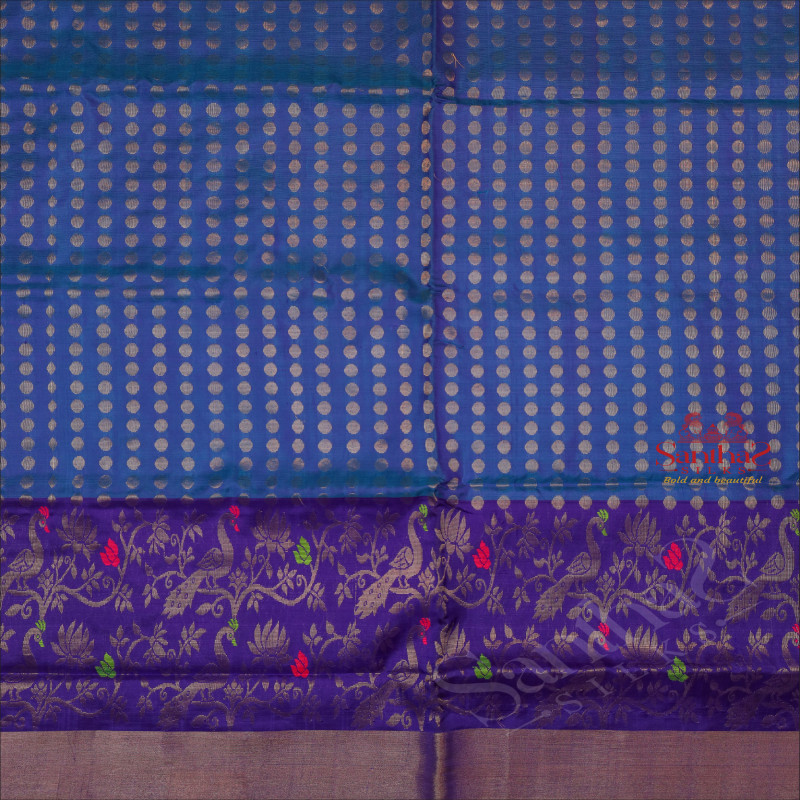 VIOLET COLOUR BODY WITH SIVER ZARI COIN BUTTA WITH SELF BLOUSE