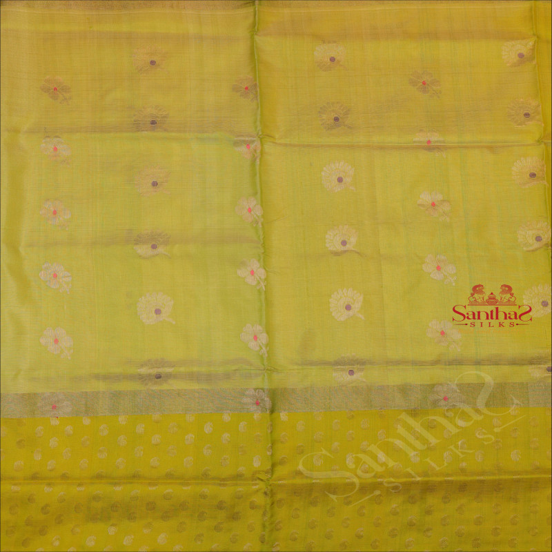 GREEN APPLE COLOUR BODY WITH SILVER ZARI FLORAL BUTTA WITH SELF BLOUSE