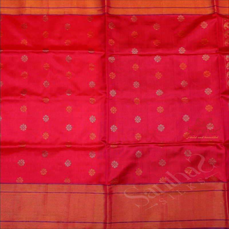 PINK COLOUR BODY WITH GOLDEN ZARI FLORAL BUTTA WITH CONTRAST BLOUSE & BORDER