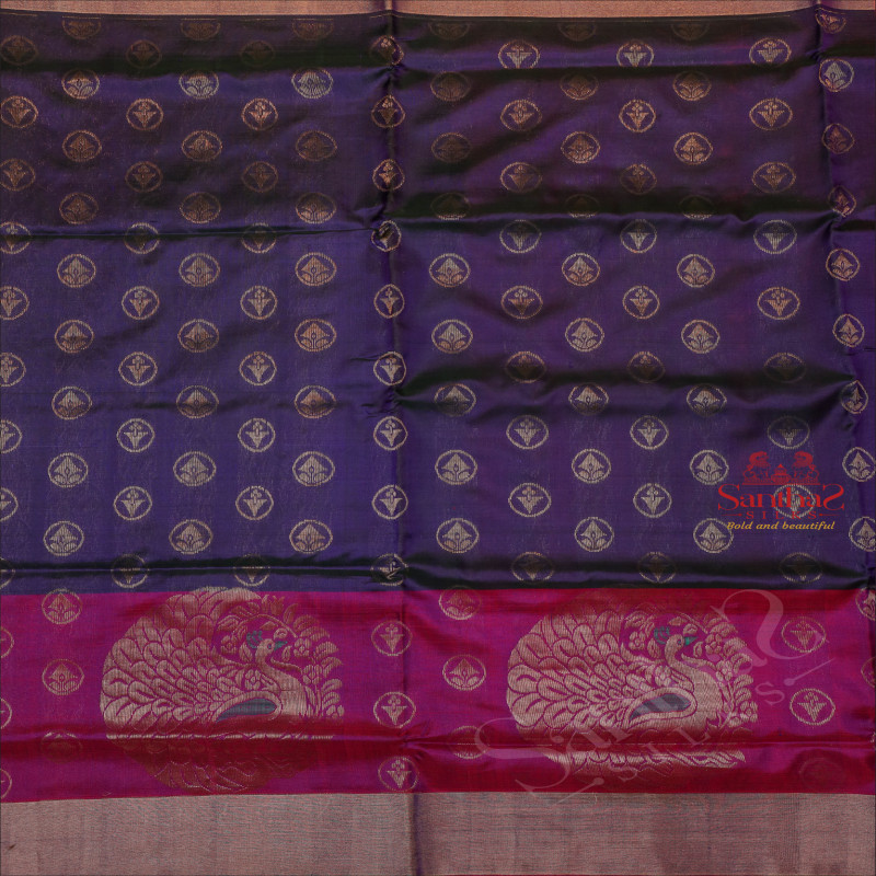 VIOLET COLOUR BODY WITH SILVER ZARI BUTTA WITH CONTRAST BLOUSE & BORDER