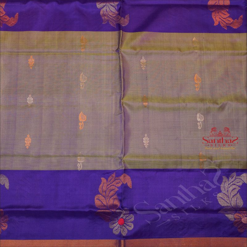 DUAL SHADE GREEN COLOUR BODY WITH GOLDEN ZARI FLORAL BUTTA WITH CONTRAST BLOUSE & BORDER