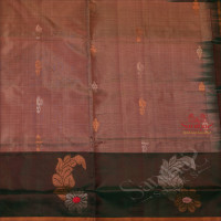 CHOCOLATE COLOUR BODY WITH GOLDEN AND SILVER ZARI FOLRAL BUTTA WITH CONTRAST BLOUSE & BORDER