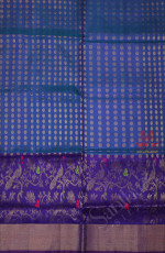 BLUE COLOUR BODY WITH SILVER ZARI COIN BUTTA WITH CONTRAST BLOUSE & BORDER