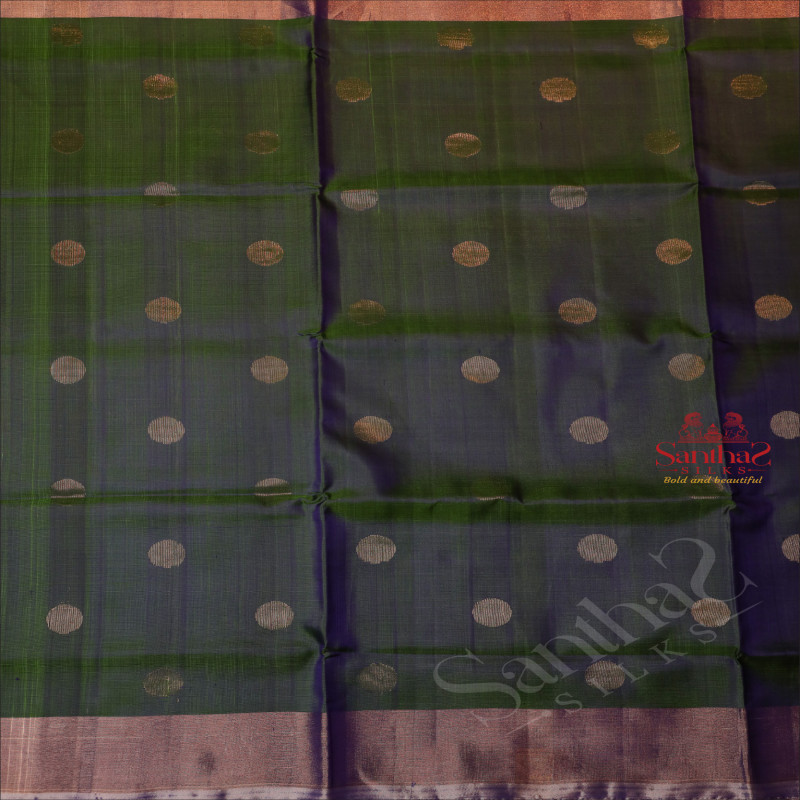 DUAL BLUE SHADE COLOUR BODY WITH SILVER ZARI COIN BUTTA WITH CONTRAST BLOUSE & BORDER